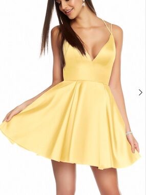 Sherri Hill Buttery Yellow V-Neck Mini Dress